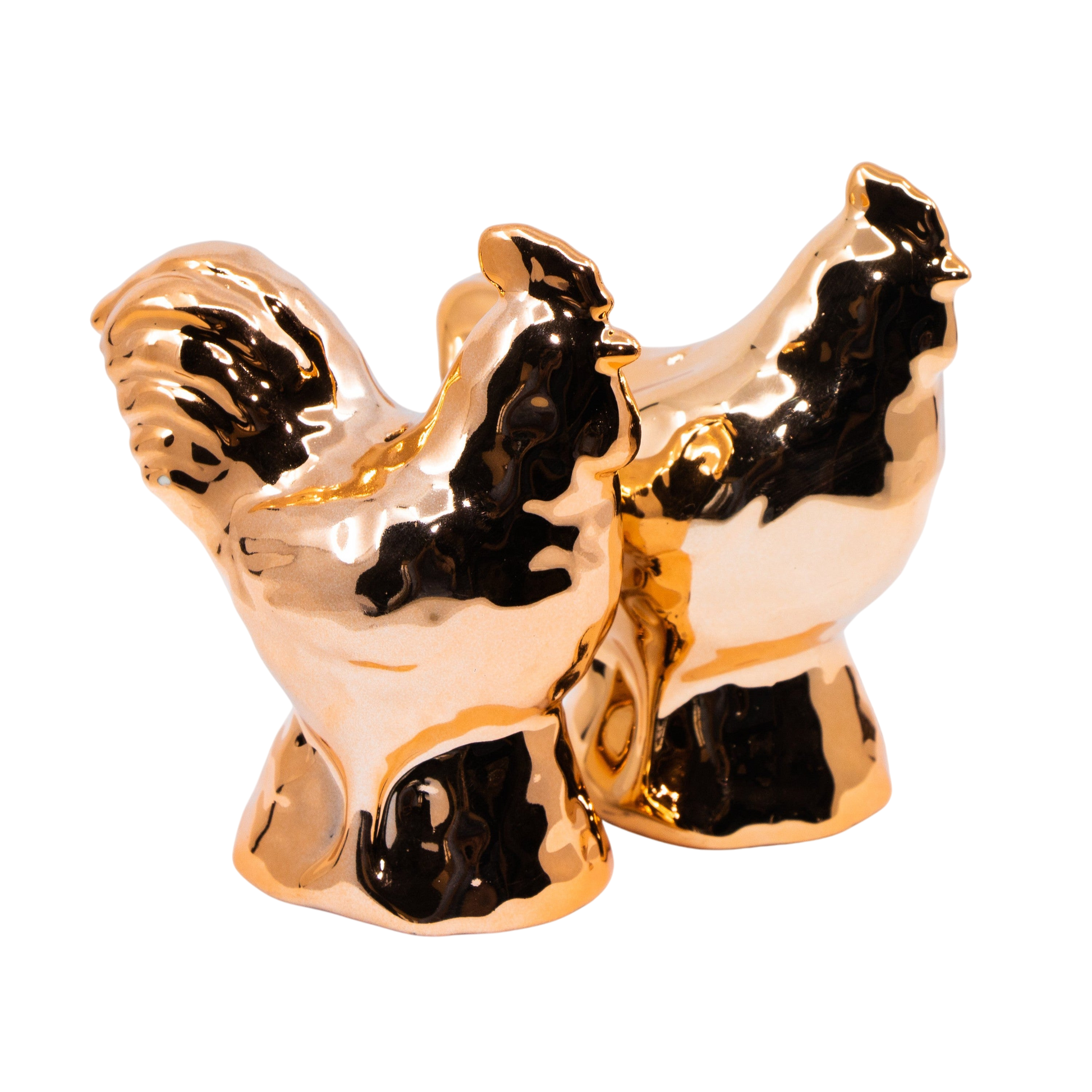 Copper Plated Rooster and Hen Salt & Pepper Shakers - Punch Bowl Designs