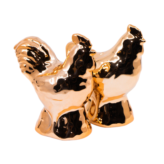 Copper Plated Rooster and Hen Salt & Pepper Shakers - Punch Bowl Designs