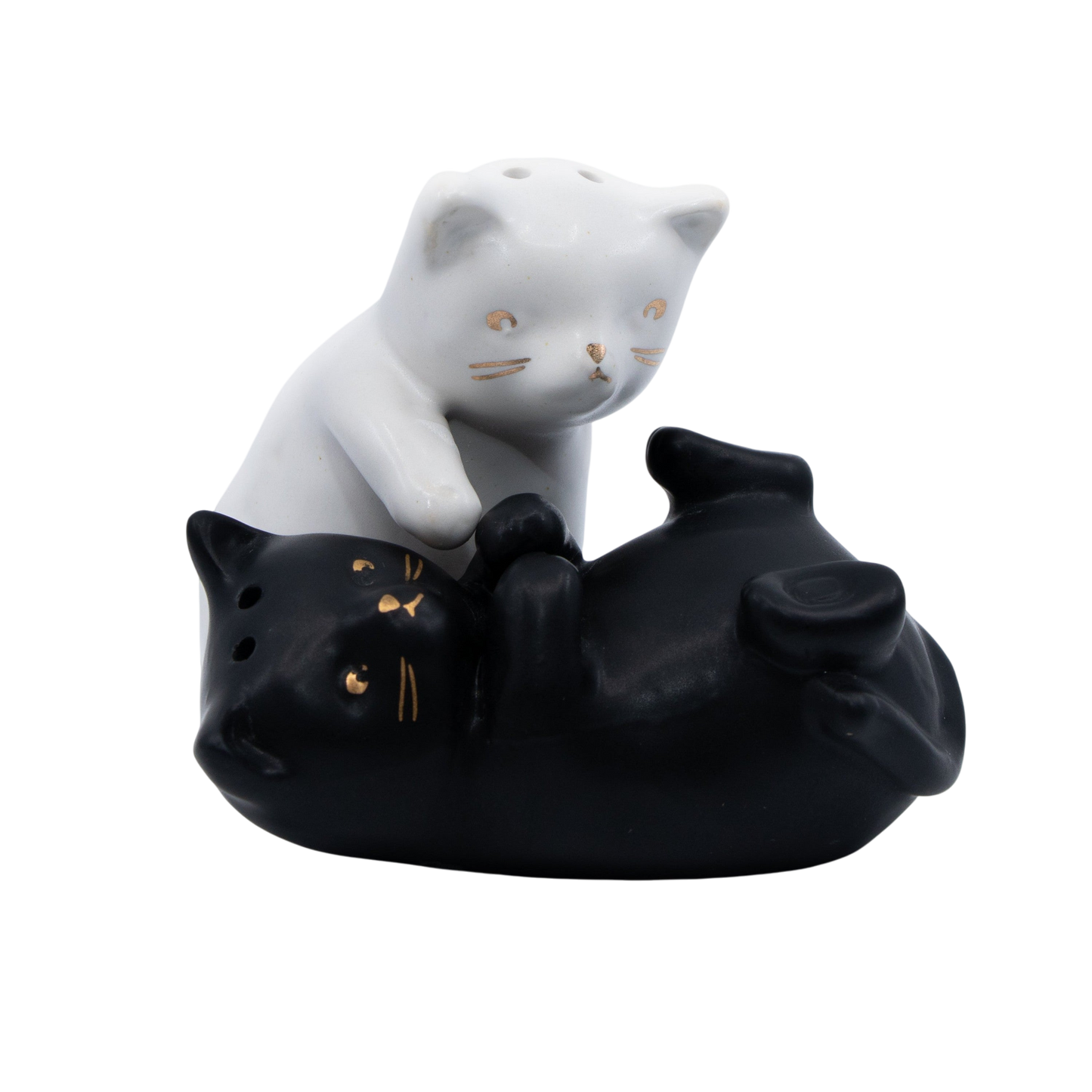 Playful Matte Black and White Cat Salt & Pepper Shakers - Punch Bowl Designs