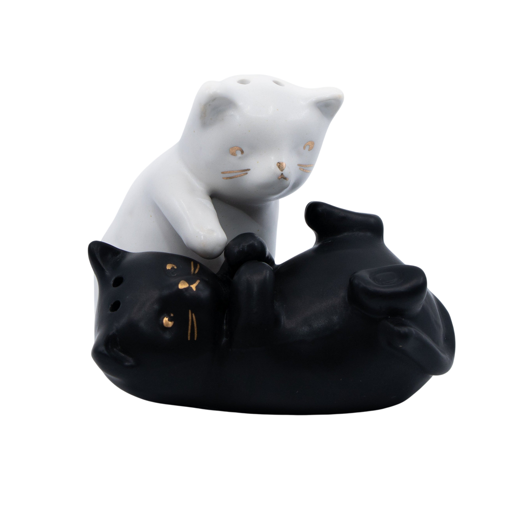 Playful Matte Black and White Cat Salt & Pepper Shakers - Punch Bowl Designs