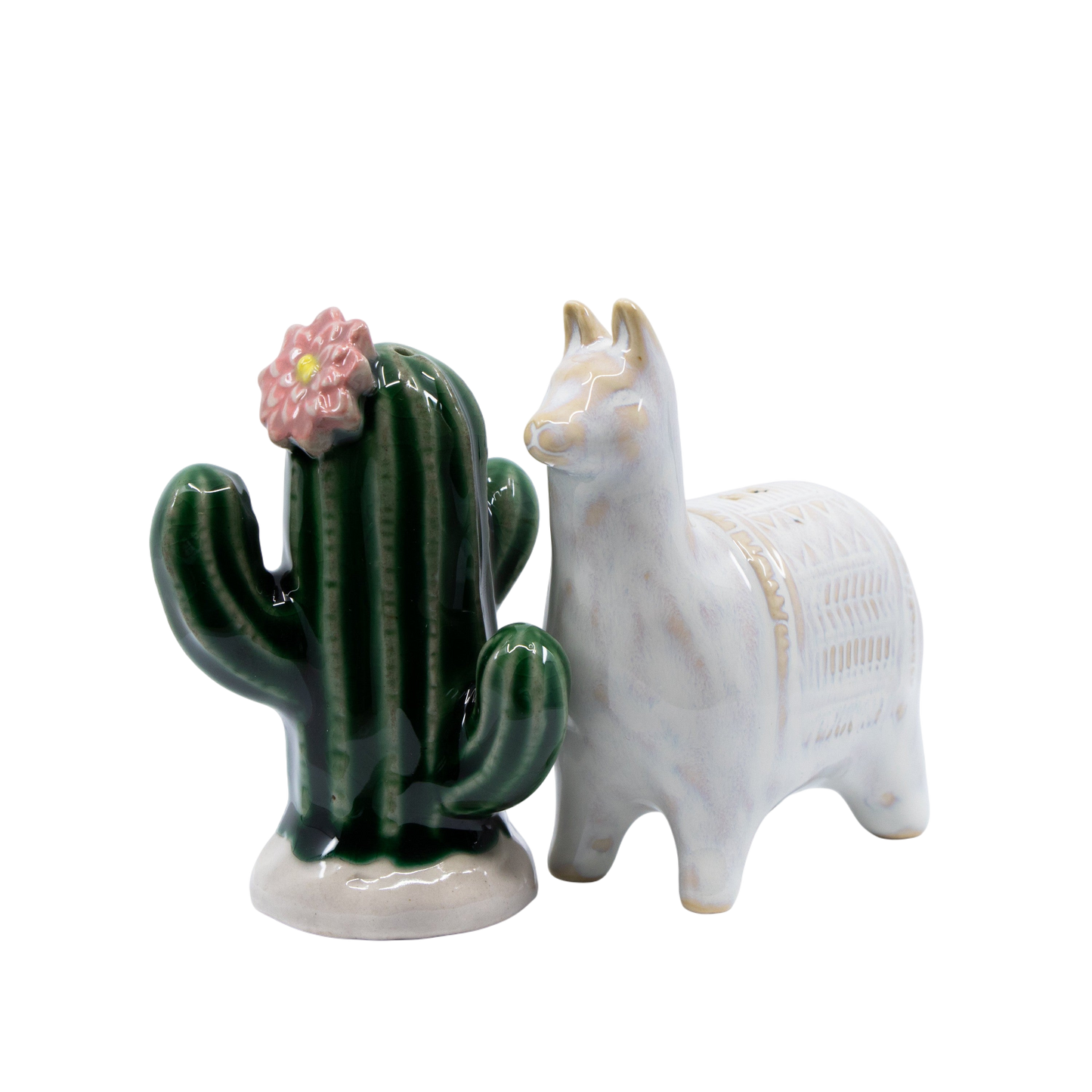 Reactive Glaze Cactus & Llama Salt & Pepper Shakers - Punch Bowl Designs