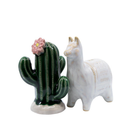 Reactive Glaze Cactus & Llama Salt & Pepper Shakers - Punch Bowl Designs