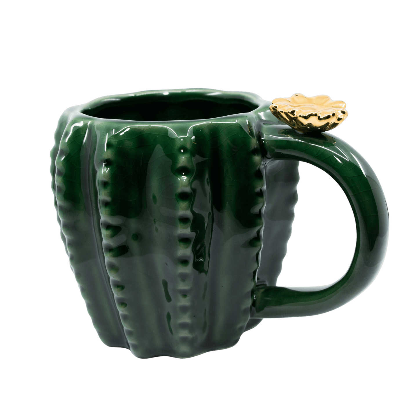 Reactive Glaze with Gold Flower Cactus Mug - Punch Bowl Designs