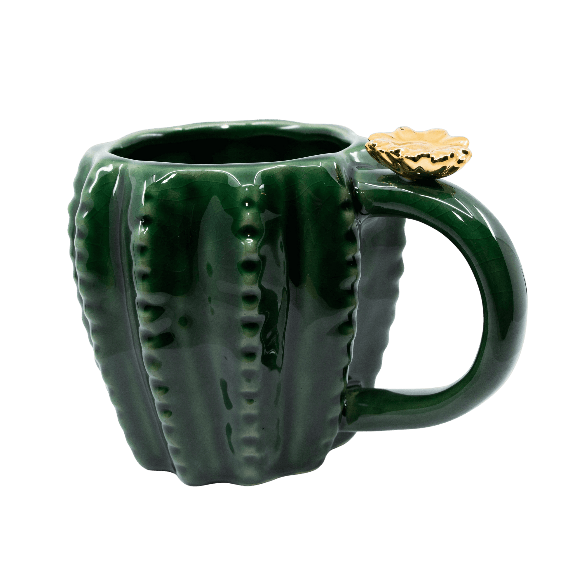Reactive Glaze with Gold Flower Cactus Mug - Punch Bowl Designs
