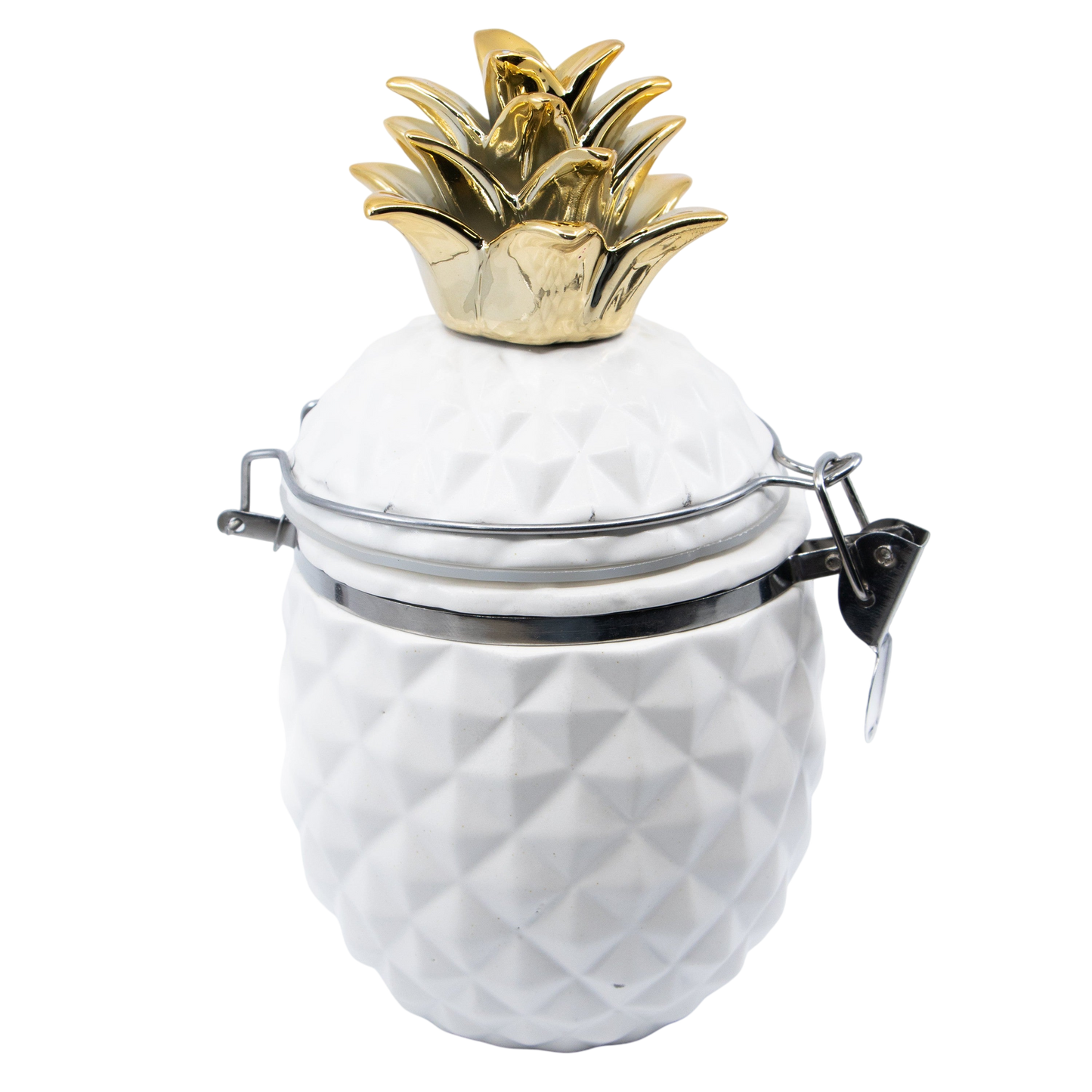 Matte White with Gold Pineapple Hinged Jar - Punch Bowl Designs