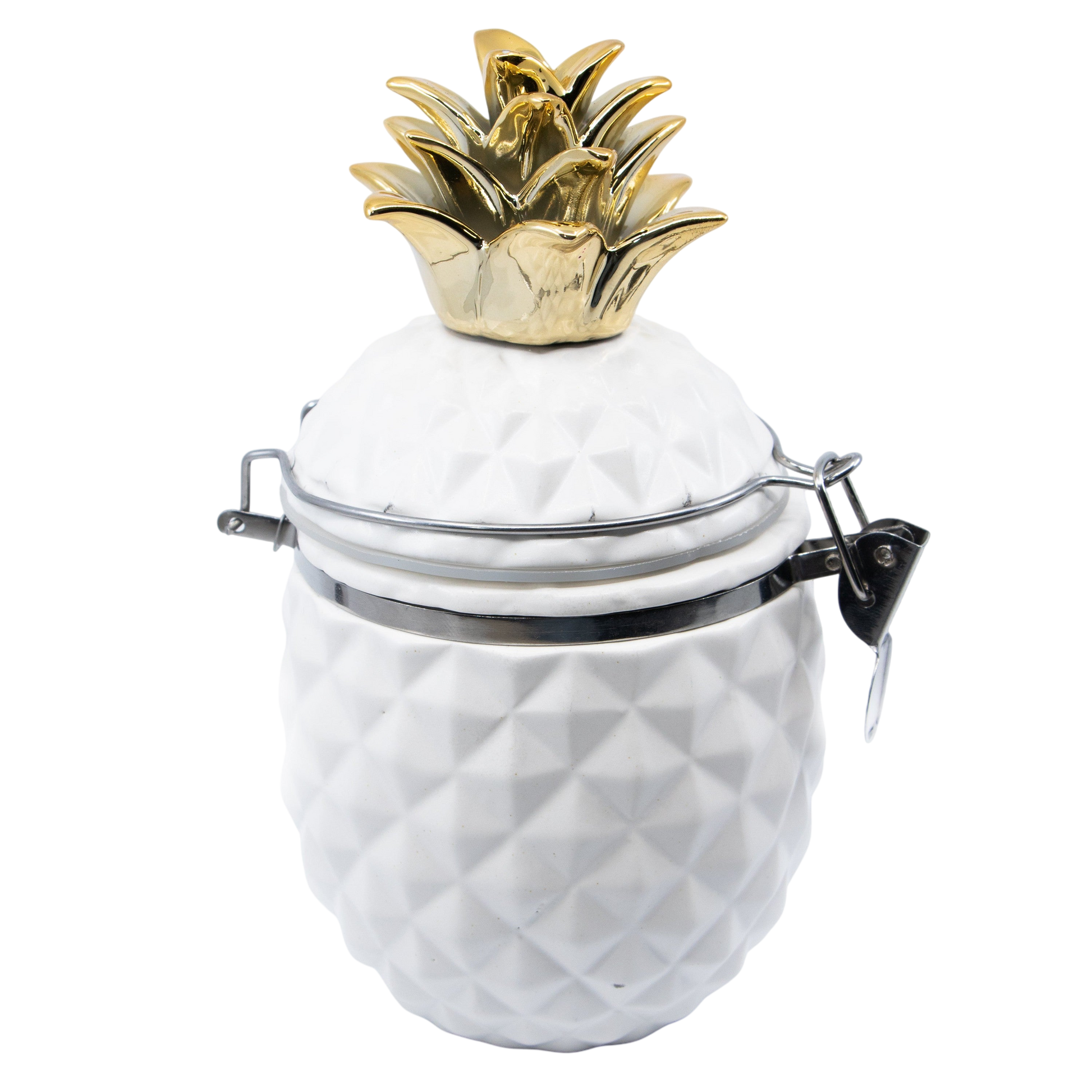 Matte White with Gold Pineapple Hinged Jar - Punch Bowl Designs