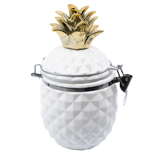 Matte White with Gold Pineapple Hinged Jar - Punch Bowl Designs