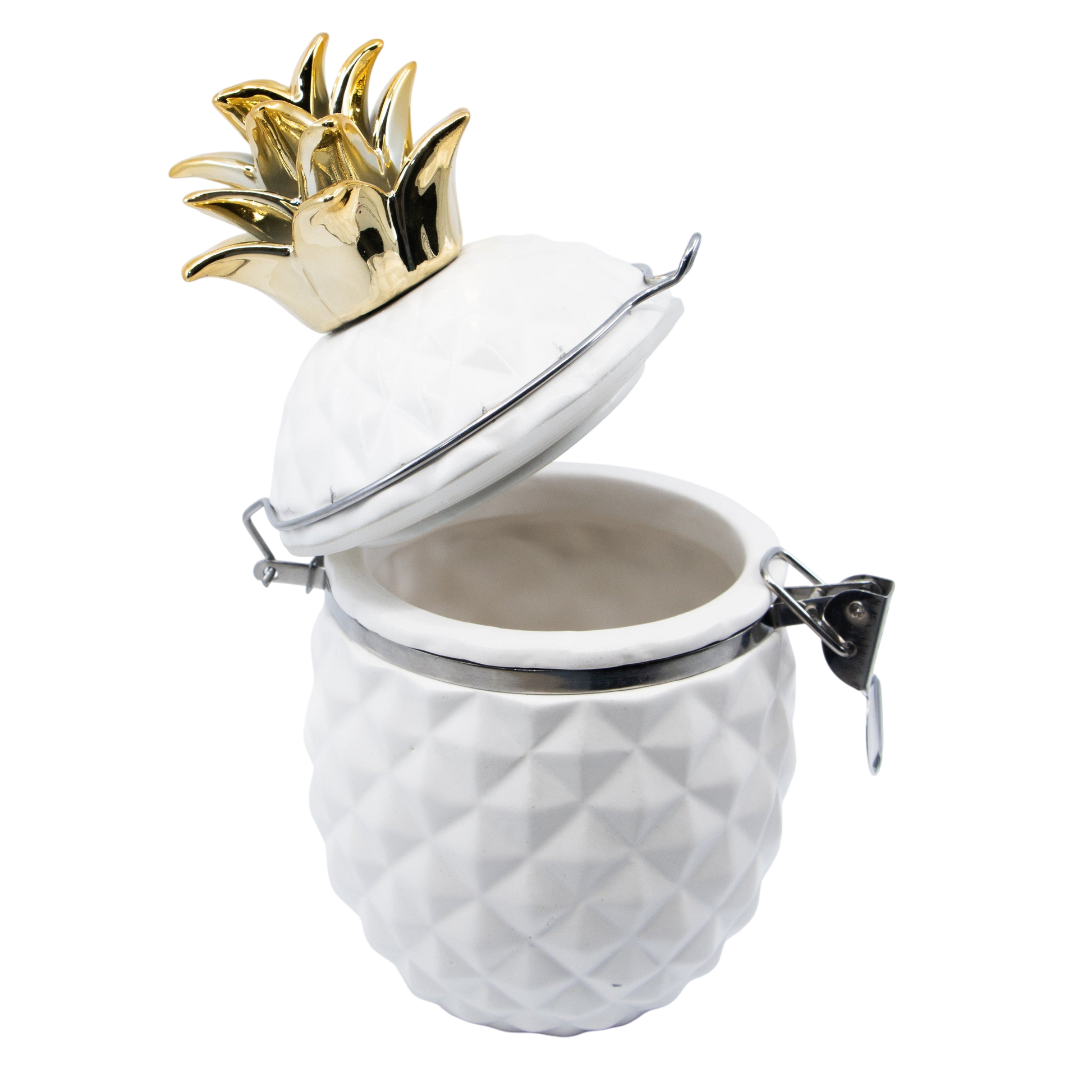 Matte White with Gold Pineapple Hinged Jar - Punch Bowl Designs