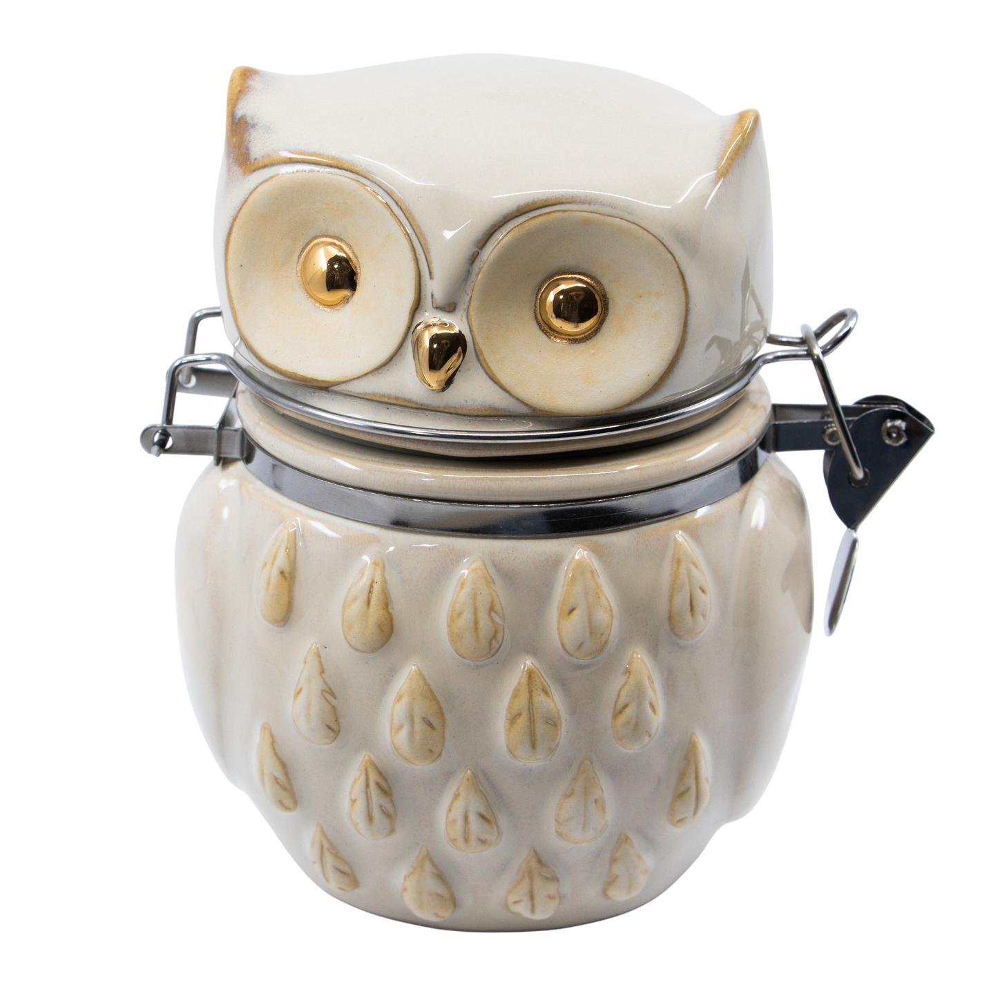 Reactive Glaze with Gold Owl Hinged Jar - Punch Bowl Designs