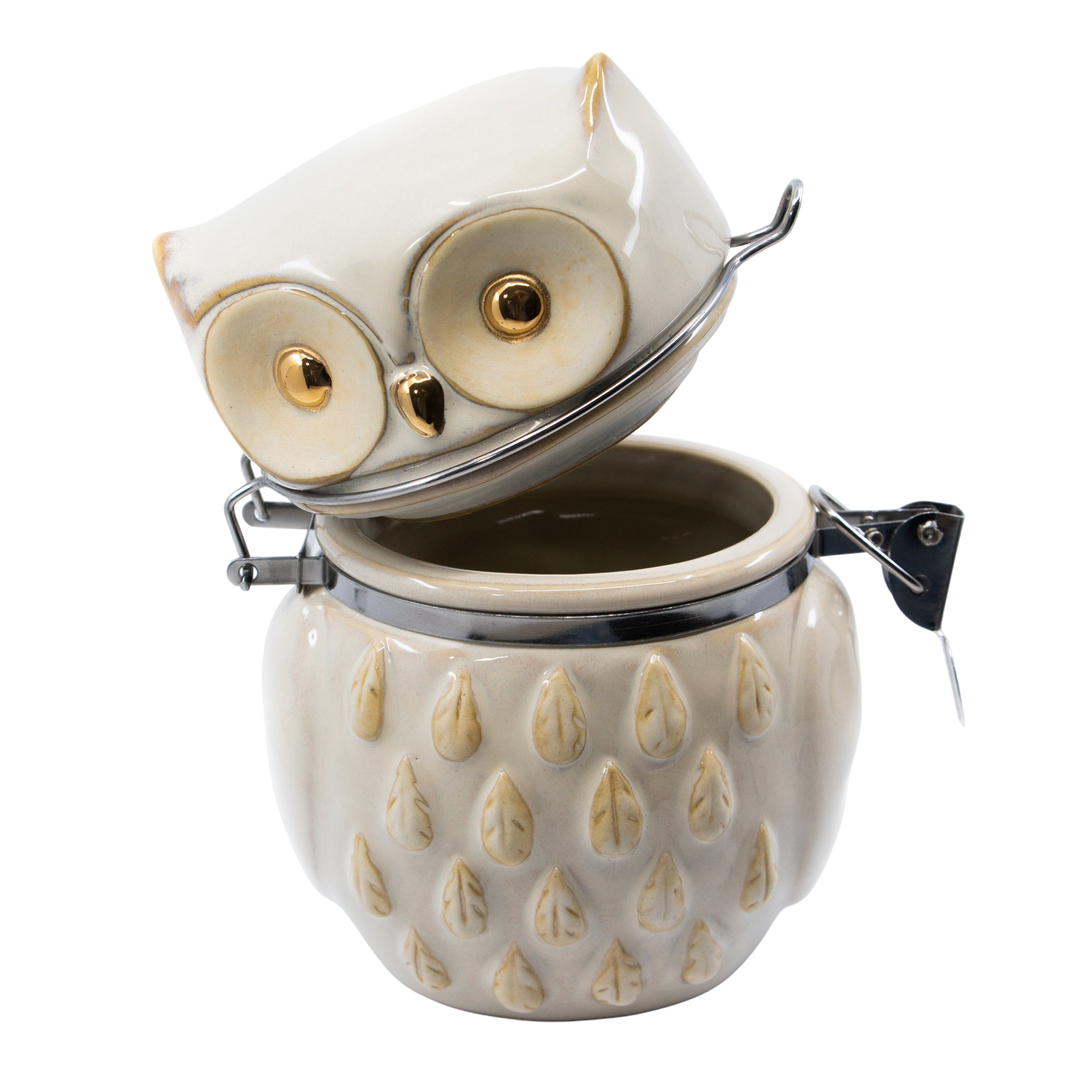 Reactive Glaze with Gold Owl Hinged Jar - Punch Bowl Designs