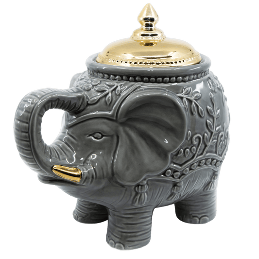 Reactive Glaze Elephant Cookie Jar with Gold Lid - Punch Bowl Designs