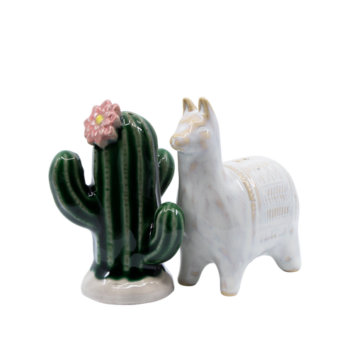 Reactive Glaze Cactus & Llama Salt & Pepper Shakers - Punch Bowl Designs