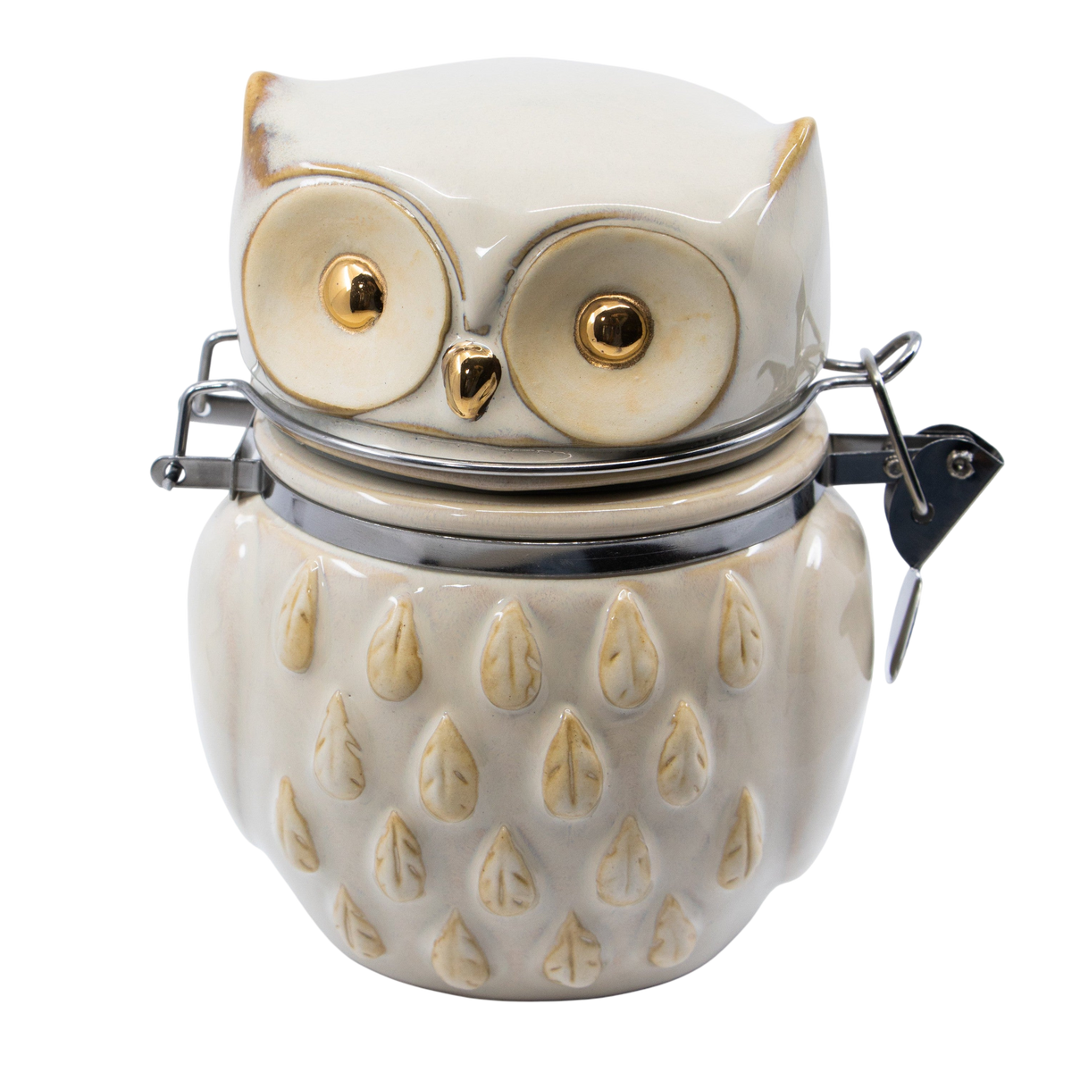 Reactive Glaze with Gold Owl Hinged Jar - Punch Bowl Designs