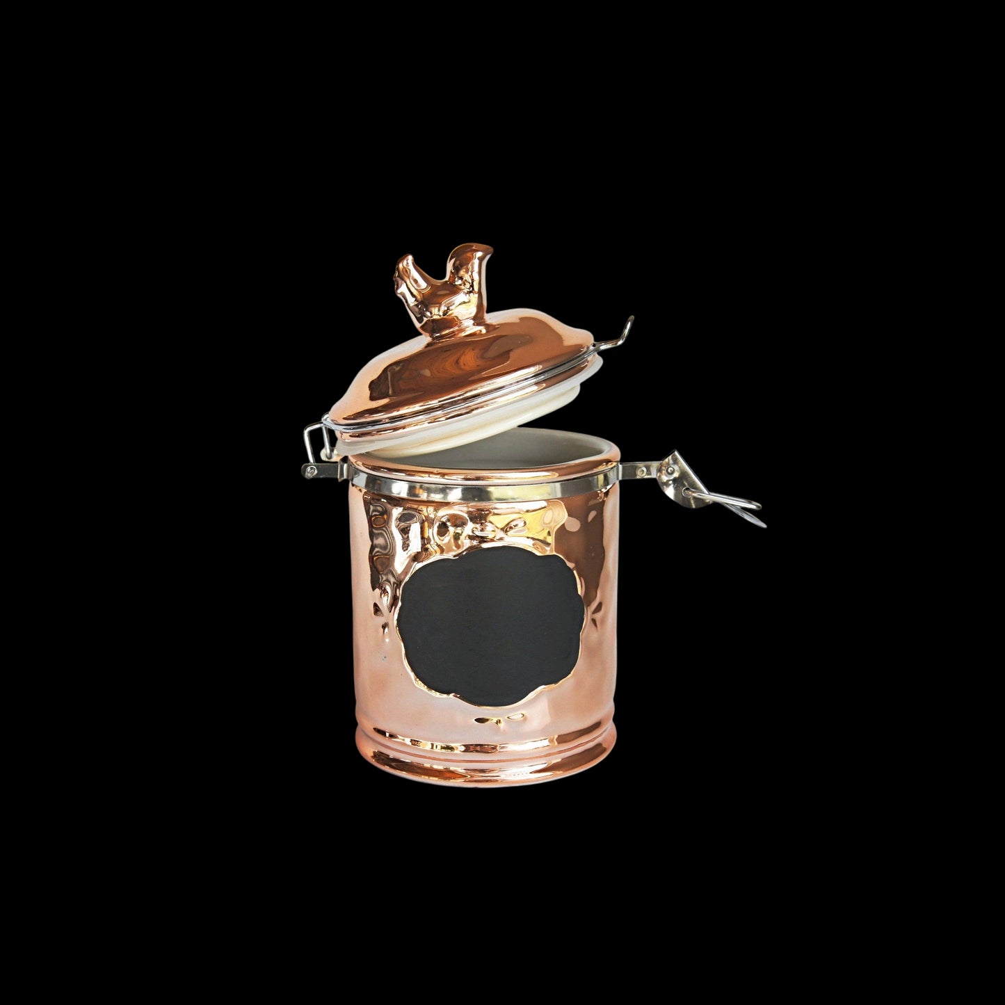 Copper Plated Country Farm Hinged Jar with Chalk Board - Punch Bowl Designs