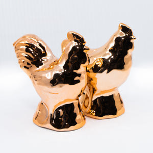 Copper Plated Rooster and Hen Salt & Pepper Shakers
