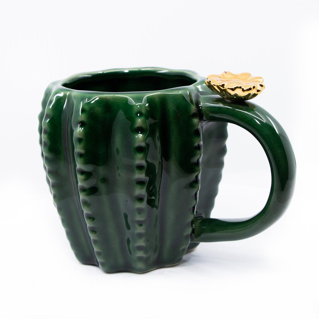 Reactive Glaze with Gold Flower Cactus Mug