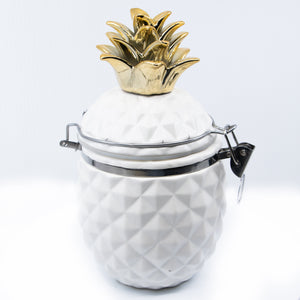 Matte White with Gold Pineapple Hinged Jar