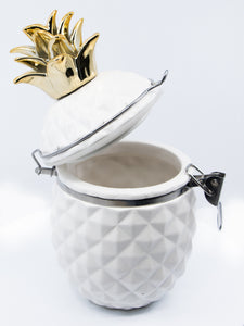 Matte White with Gold Pineapple Hinged Jar