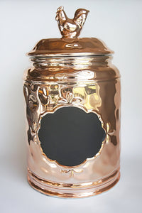 Copper Plated Country Farm Cookie Jar with Chalkboard
